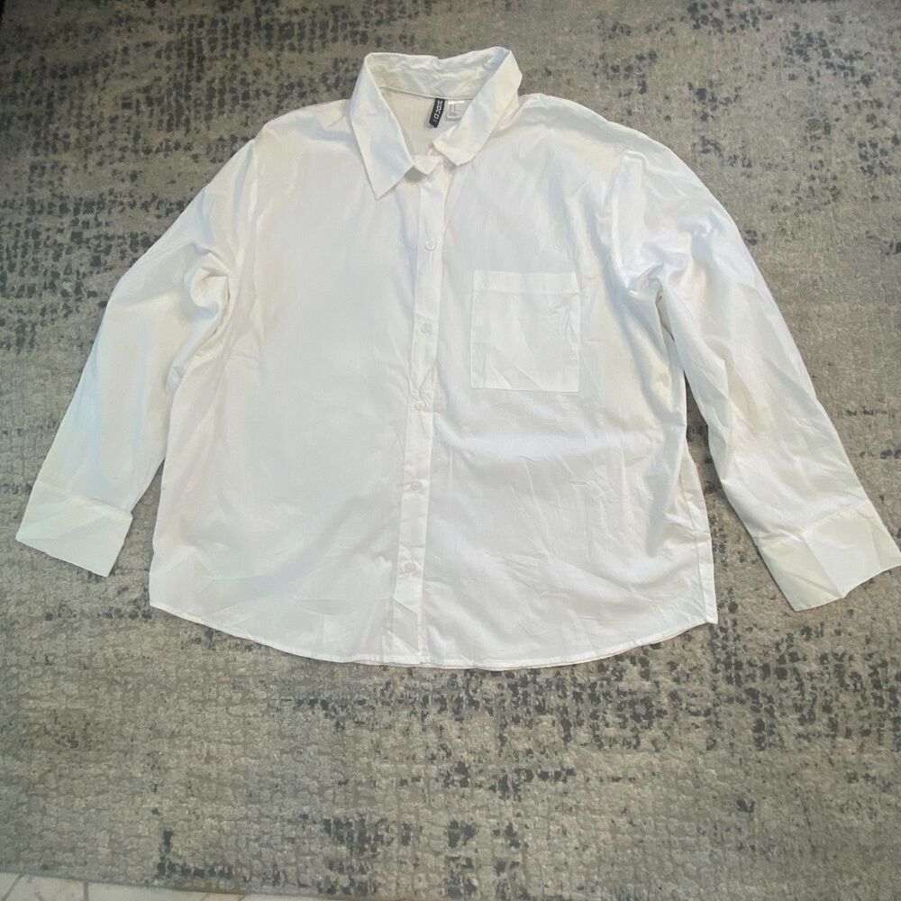 H&M Divided Women XL White Oversized Boyfriend Shirt Long Sleeve Button Down Top